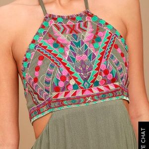 Little Beach Embroidered Dress Olive Greeen